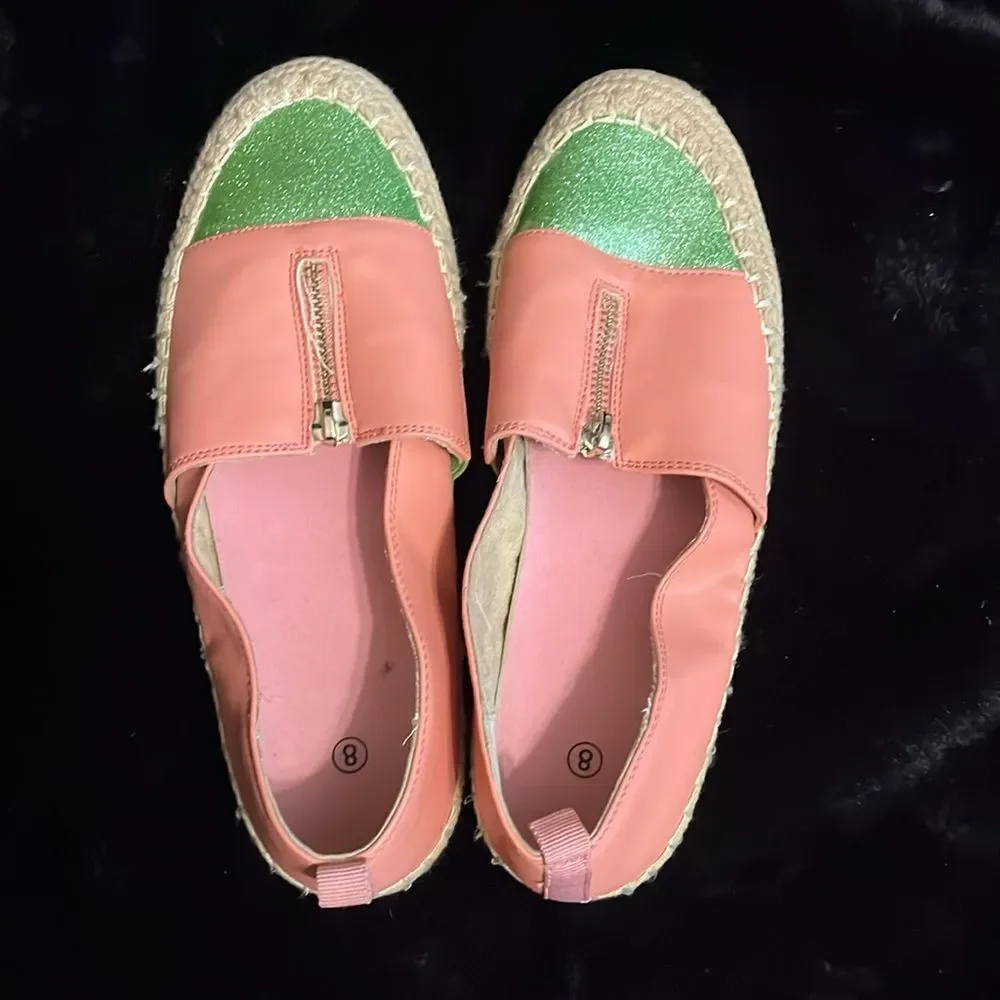 Pink and Green Slip-On Espadrilles